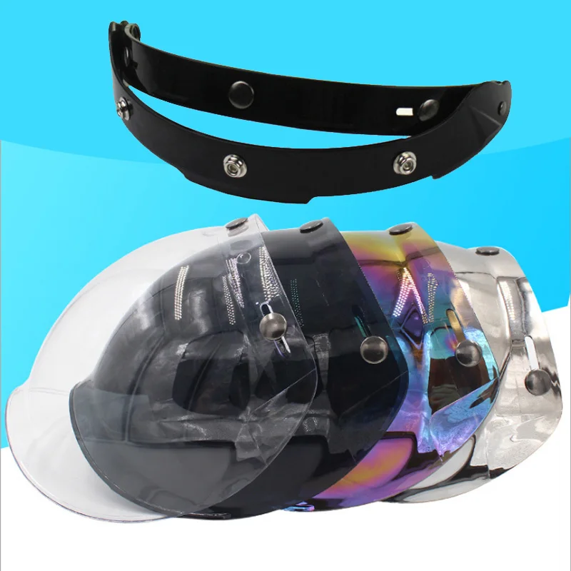 mirror 3 snaps vintage retro jet motorcycle helmet bubble shield visor