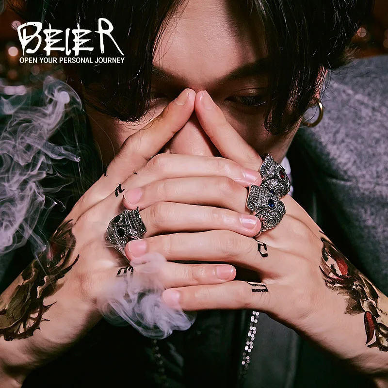 Stainless Steel Gothic Gold Color Carving kapala skull Ring for men BR8-327 gold color rings,stainless steel ring,finger ring,gold color ring