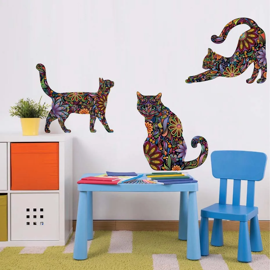 

6 Style Abstract Design Decorative Wall Decal Colorful Flower Dog Cat Wall Stickers For Living Room DIY Home Decor