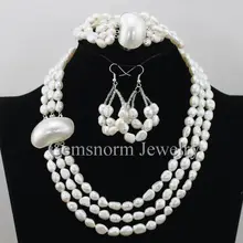 Мода, белый жемчуг Цепочки и ожерелья Серьги Браслет Для женщин комплект украшений для вечеринки натуральный жемчуг бусы бижутерия Набор Горячая FP138