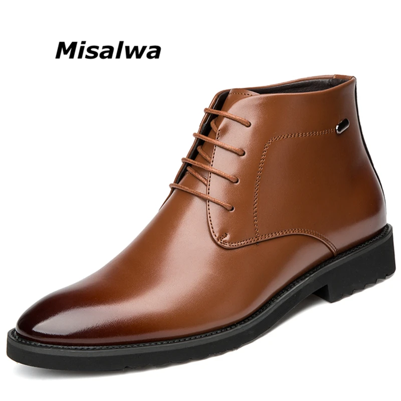 

Misalwa Drop Shipping Men Thin Boots Business Style Pointed Toe Office Formal Ankle Boots Brogue Patterns Oxford Casual Boots