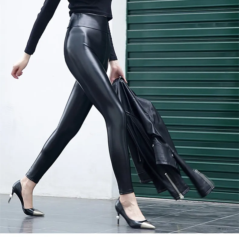 EOEODOIT S - 5XL Leggings Women Sexy Empire Leather Party Pants Wide Waist Slim Big Stretch Lady Trousers Push Up Hip yoga leggings Leggings