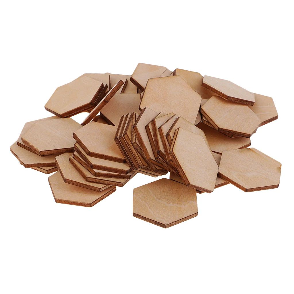 50/100/200pcs Wooden Hexagon Shapes MDF Cutouts Blank Embellishments Craft for DIY Scrapbooking Card Making Decoration Ornaments