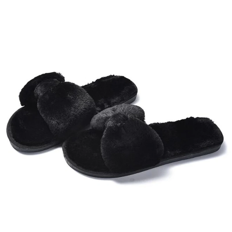 

Cross section Cotton slippers Winter Woman Slip on Flats Female plush Flops Faux Fur Warm Shoes non-slip home Slippers sh025