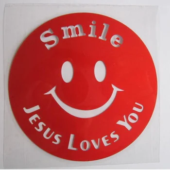 

(100 pcs /lot) Wholesale Jesus Loves You smile face vinyl decals stickers for car / truck customized stickers car-styling