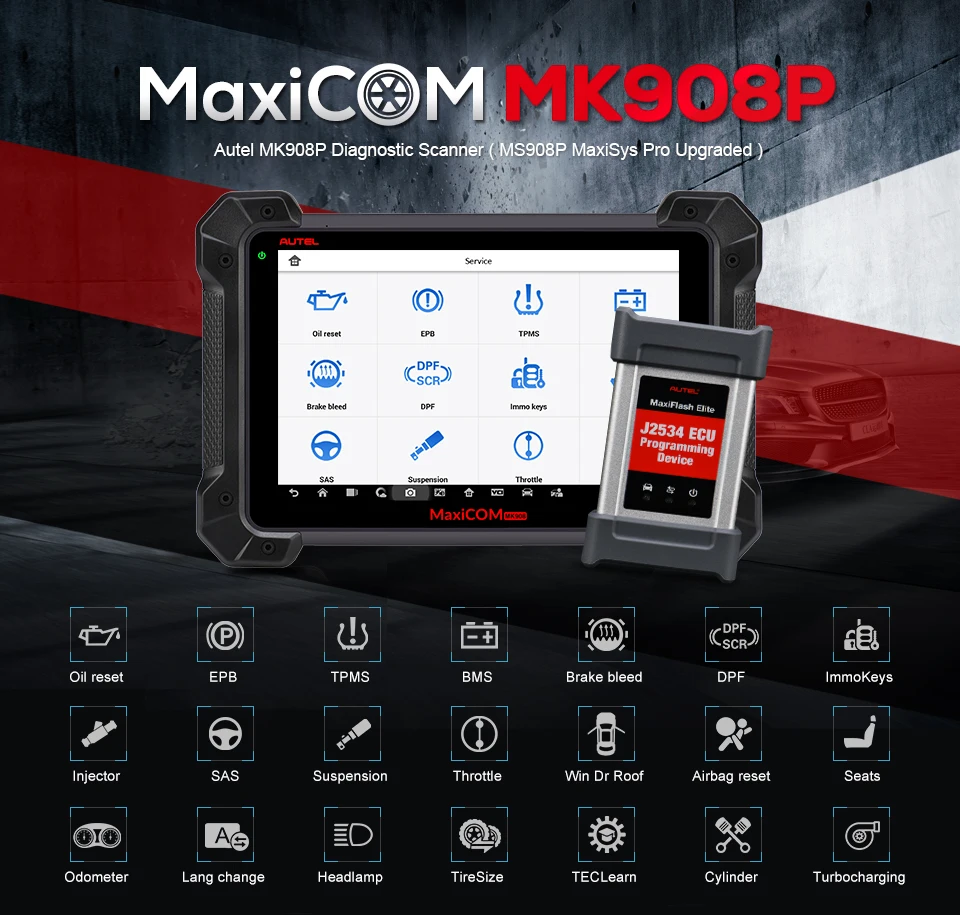 Autel MaxiCOM MK908P диагностический инструмент Поддержка 12 языков J2534 инструмент программирования ECU кодирование PK MS908 PRO MS908P сканер