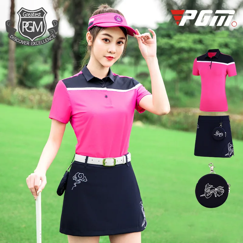 PGM, женский спортивный комплект с коротким рукавом и юбкой, летняя женская футболка с коротким рукавом, а-образная юбка, спортивная одежда для гольфа D0776