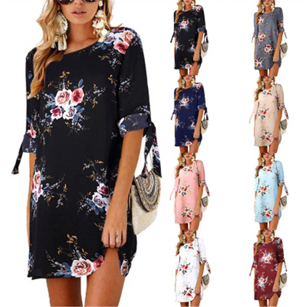 

2019 Women Summer Dress Boho Style Floral Print Chiffon Beach Dress Tunic Sundress Loose Mini Party Dress Vestidos Plus Size 5XL