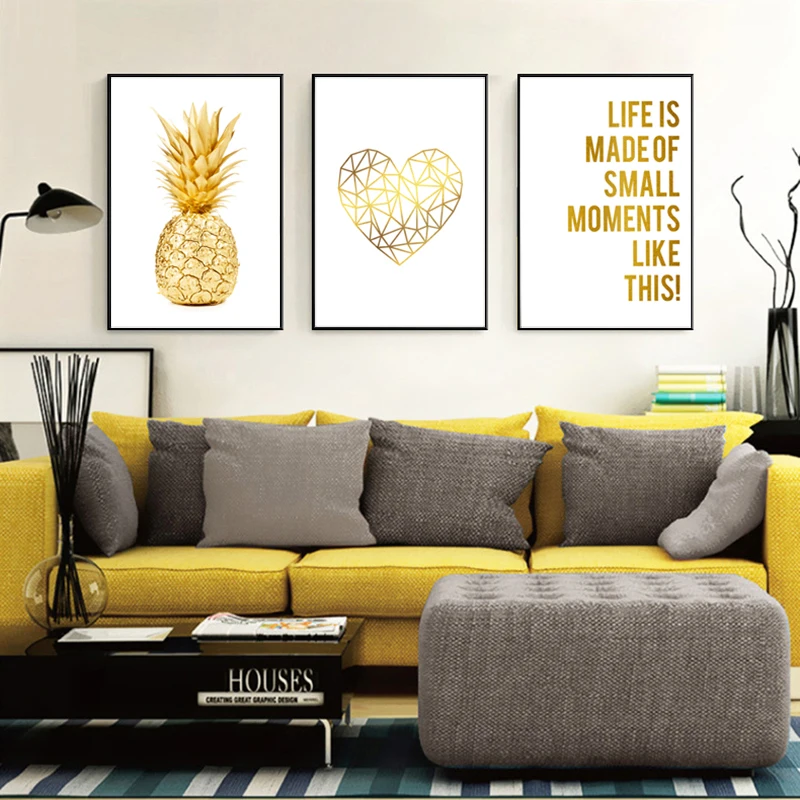 

Nordic Wall Art Canvas Painting Quotes Yellow Home Decor Pineapple Posters And Prints Wall Pictures for Living Room Frameless