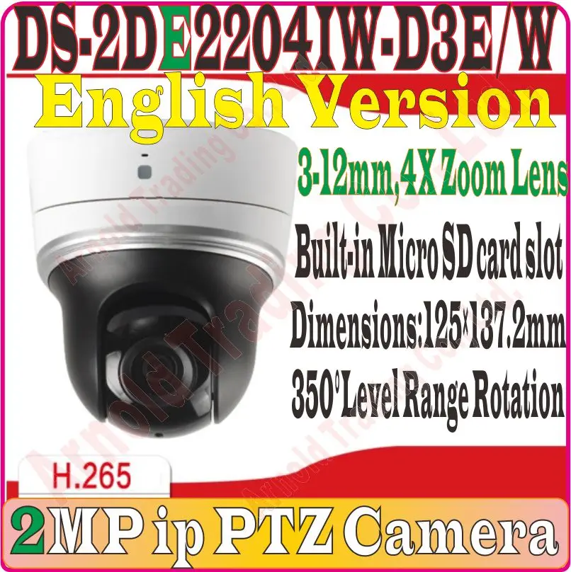 Eng Version DS-2DE2204IW-DE3W 1080P2MP Mini PTZ IP Camera 3mm-12mm 4X Zoom With IR 30M Support WiFi PoE ONVIFSD Card, Prom- Eng Version DS-2DE2204IW-DE3W 1080P2MP Mini PTZ IP Camera 3mm-12mm 4X Zoom With IR 30M Support WiFi PoE ONVIFSD Card, Prom-