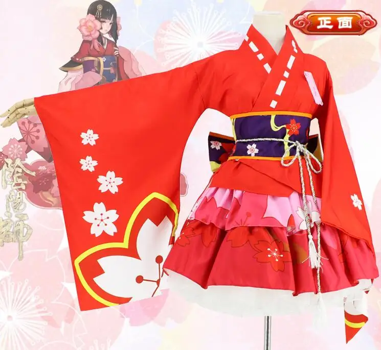 

Japanese Sakura kimono cosplay sweet and cute Japanese daily maid Lolita dress cartoon girls red Palace Lolita set S-3XL
