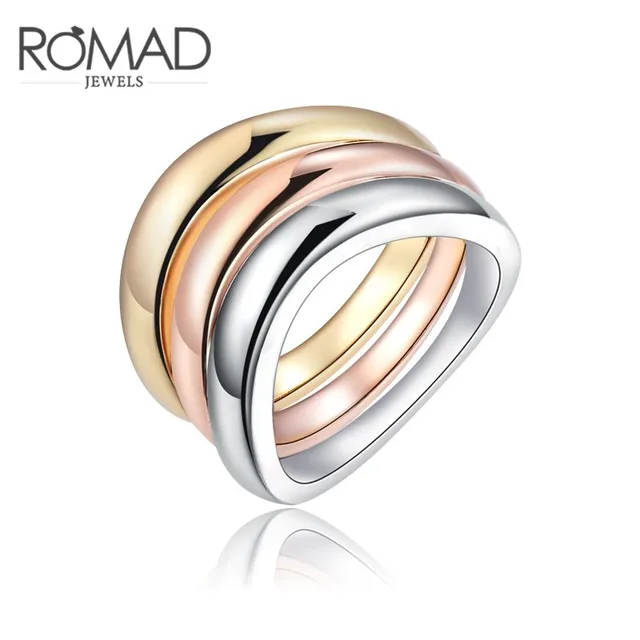 Romad 3 Pcs/Sets Gold Color Titanium Stainless Steel Rings For Women Bride Weddi Romad 3 Pcs/Sets Gold Color Titanium Stainless Steel Rings For Women Bride Weddi