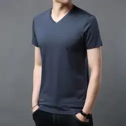 Мужская футболка с v-образным вырезом и коротким рукавом 2019 свободная футболка с коротким рукавом тренд однотонные футболки мужская одежда