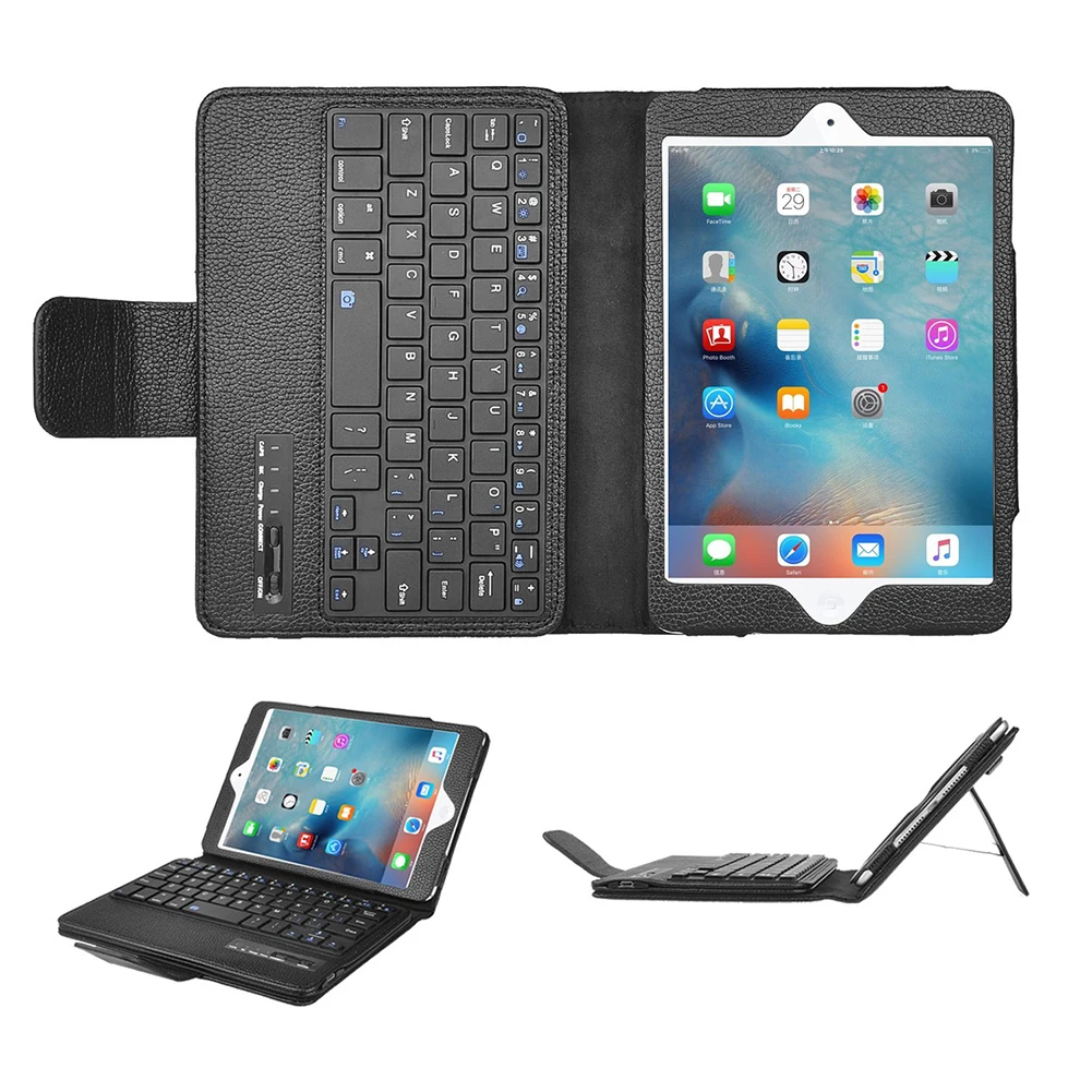 

Promotion ABS Wireless Bluetooth Keyboard + PU Leather Cover Case Tablet Stand For iPad mini 2/3/4 with USB Charging Cable