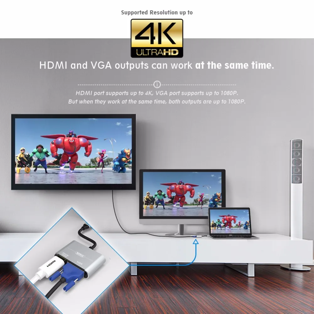 USB C к HDMI адаптер 3 1 Type VGA для MacBook Chromebook Pixel Galaxy S8 и многое другое (серый)|Кабели