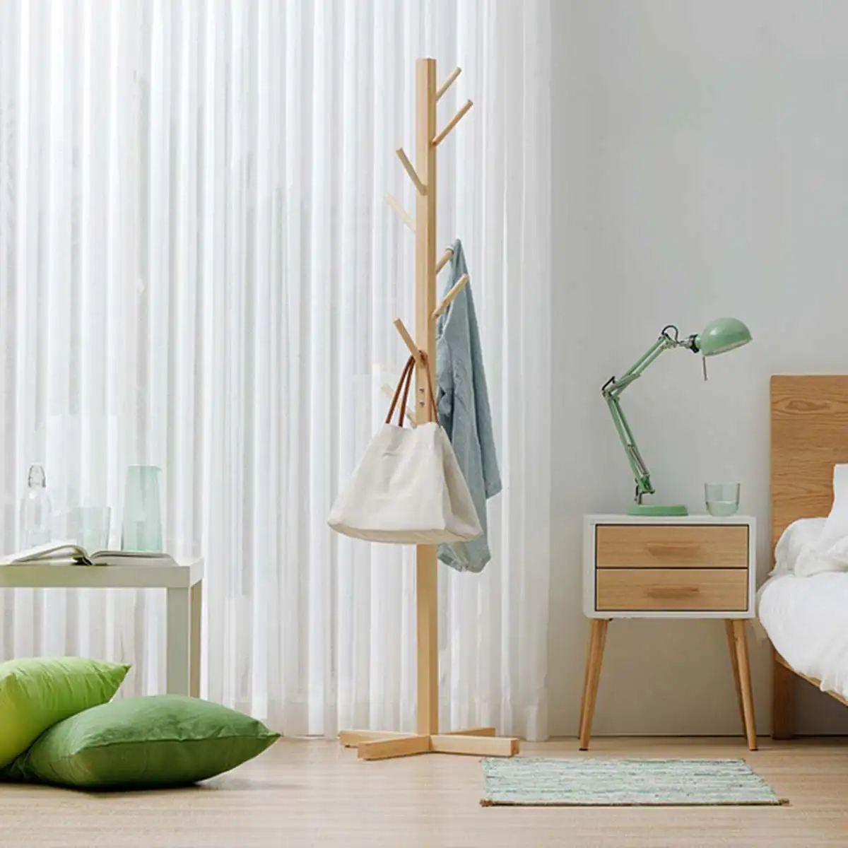 Solid Wood Hanger Floor Standing Coat Rack Creative Home Furniture Clothes hat Bag Hanging Storage Rack Bedroom Drying Rack 175