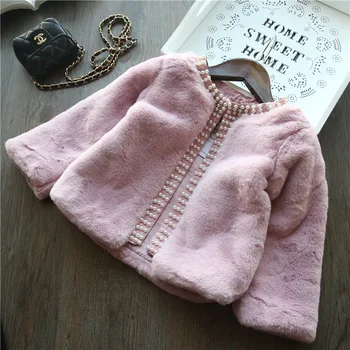 

Girls Faux Fur Jacket 2019 Spring Fashion Kids Warm Outerwear Coat Autumn Toddler Baby Girl Cardigan Pearl Coat Clj103
