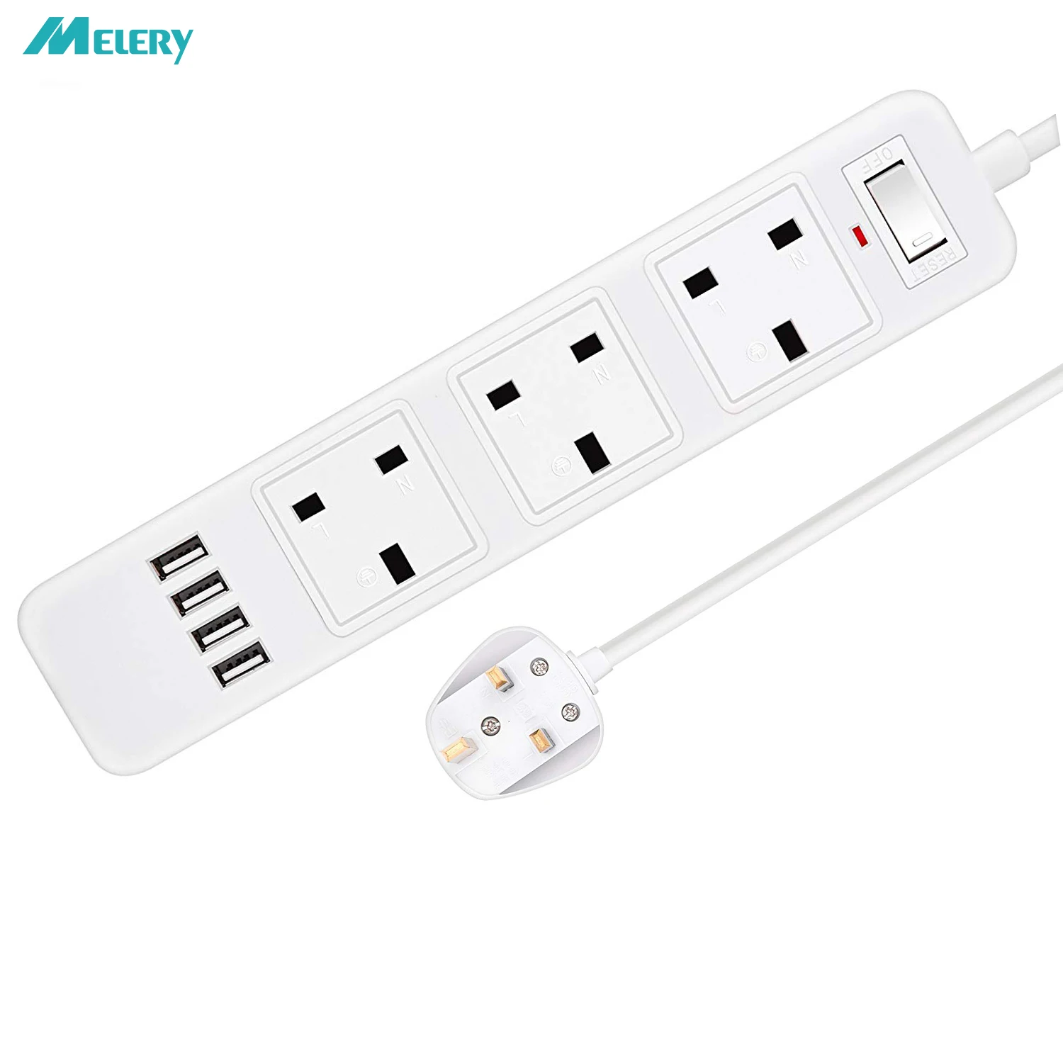 

Power Strip Surge Protector USB Socket with USB 3 AC UK Plug Outlets 4 USB Charging Ports 2m Extension Cord Overload Protection