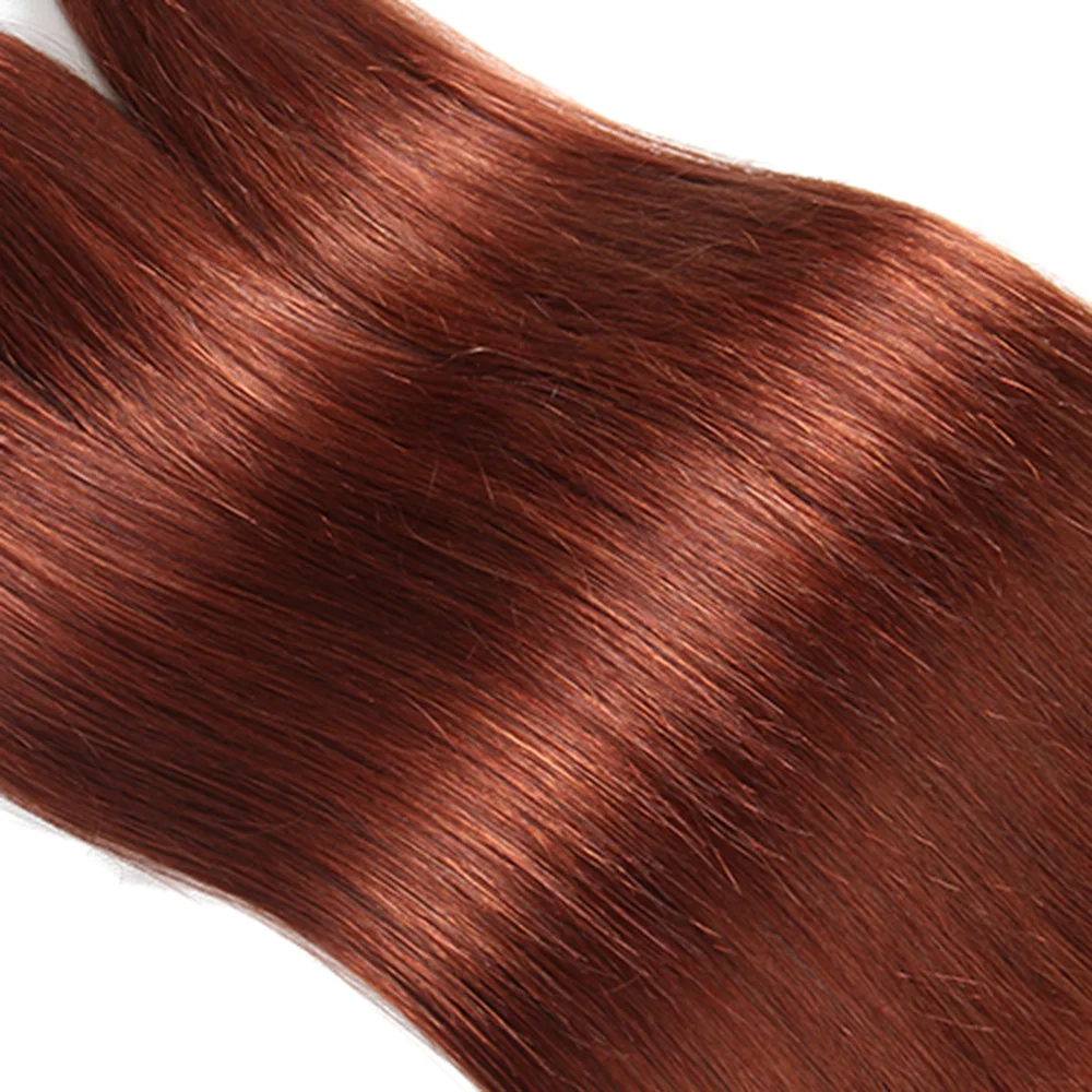 Brown Auburn Human Hair Bundles With Closure 4x4 KEMY HAIR 3PCS Brazilian Straight Hair Weave Bundles With Closure Non-Remy Hair