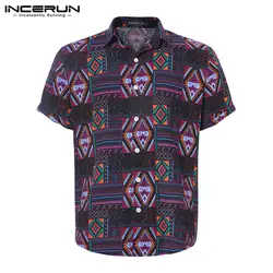 INCERUN/Летняя мужская рубашка с короткими рукавами и отворотами в этническом стиле; Повседневная Свободная дышащая рубашка с тотемным