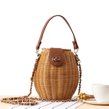 

New Japan style small fish basket handmade Bohemian Straw Bags for holiday cane Wicker woven crosbody beach tote travel M1387