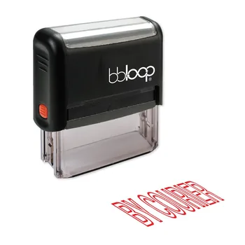 

BBloop "BY COURIER" Self-Inking Stamp, Rectangular. Laser Engraved, RED