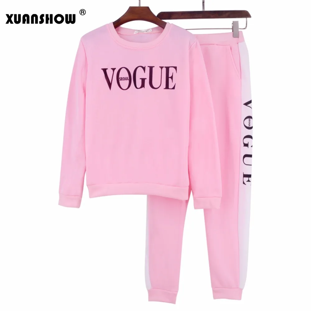 2017 Autumn Winter 2 Piece Set Women VOGUE Letters Printed Sweatshirt+Pants Suit Casual Tracksuits Long Sleeve Sportswear Outfit Women's Sets