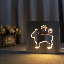 Французский бульдог лампа USB ночник 3D светодиодный деревянный светящийся для собаки украшение детской комнаты теплый белый день отца подарок на праздник Прямая