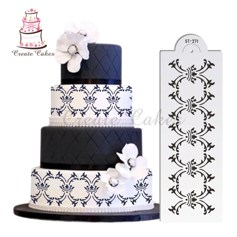 

2.8"H x 9.4"W Royal Damask Cake Stencil Design Wedding Cake Decoration Plastic Template Mold Cake Decorative Stencil Tools