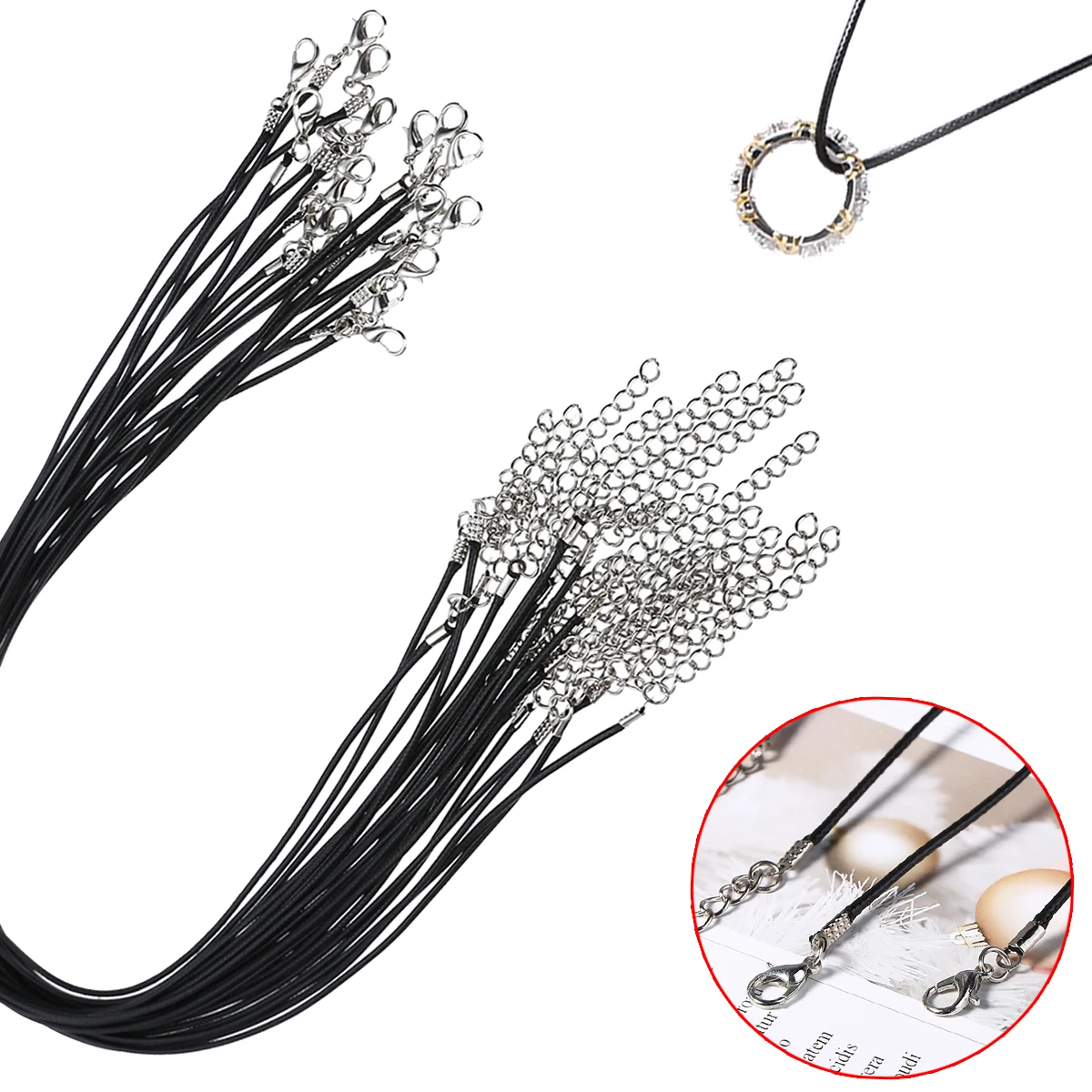 100pcs/lot 1.5 mm Wax Line Leather Chains Necklace Pendant Charms Cord Beads String Lobster Strap Rope DIY Jewelry