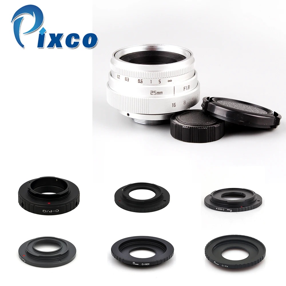 

Picxo Silver 25mm f/1.8 APS-C TV Lens+C Macro Ring to camera adapter for Sony Nex Micro 4/3 OM-DE-M10 II E-M5 IIE-M1 E-M5 E-M10