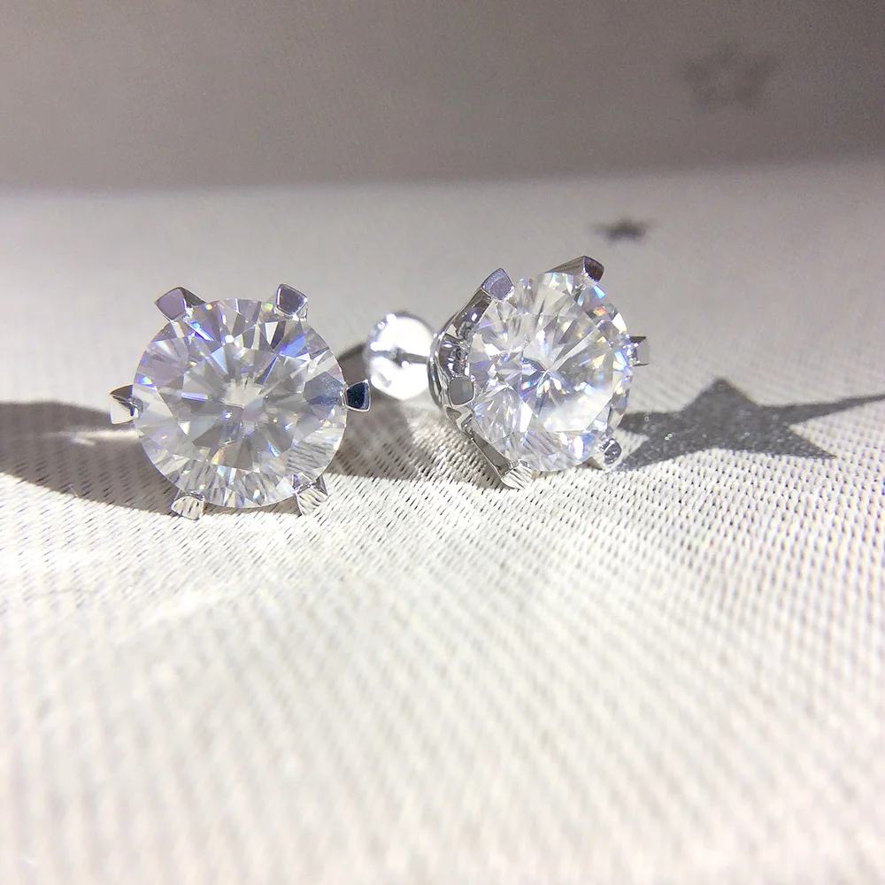 Goede Echt 18K Plated Sterling Zilveren Push Terug H Kleur 5mm 1ctw Test Positieve Ronde Cut Moissanite Diamanten Oorbellen voor Vrouwen