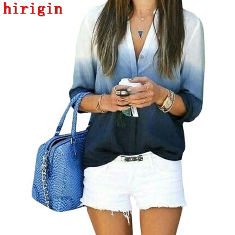 

2017 womens casual gradient color long sleeve shirts autumn winter any collocation fashion clothes