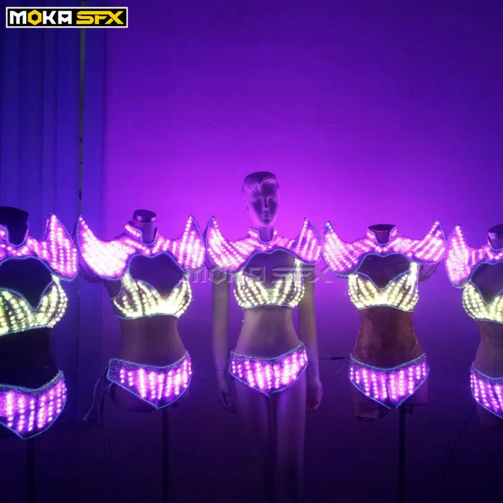 СВЕТОДИОДНЫЙ световой Для женщин платье Светящиеся леди костюм робота изменение цвета Для женщин сексуальный бюстгальтер для вечерние DJ