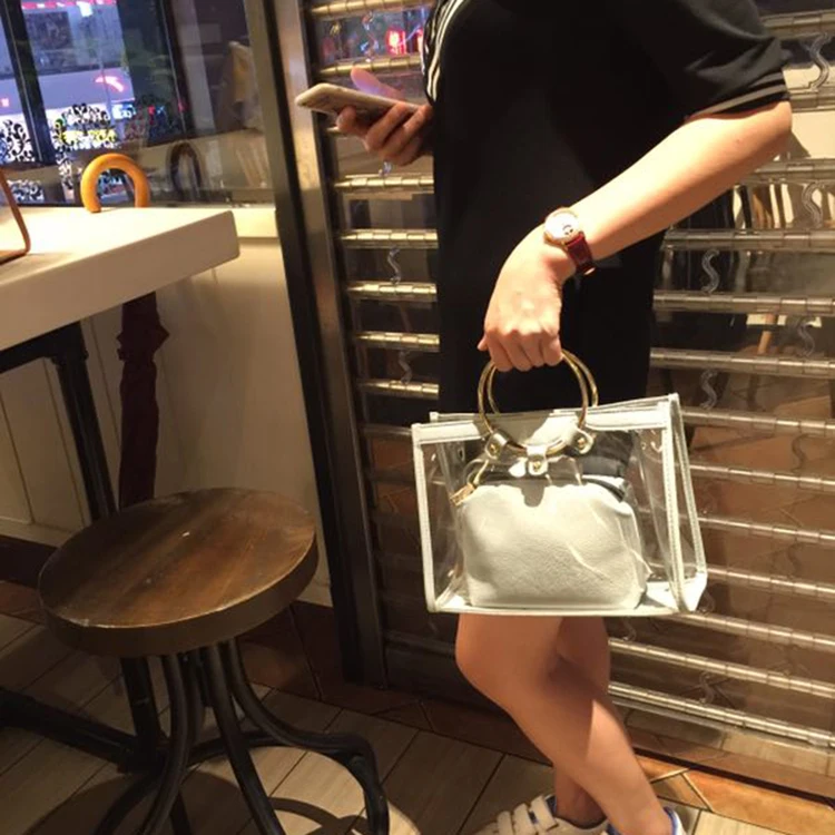 

2017 summer fashion candy color women's transparent handbag jelly shoulder bag messenger bag with inner pouch