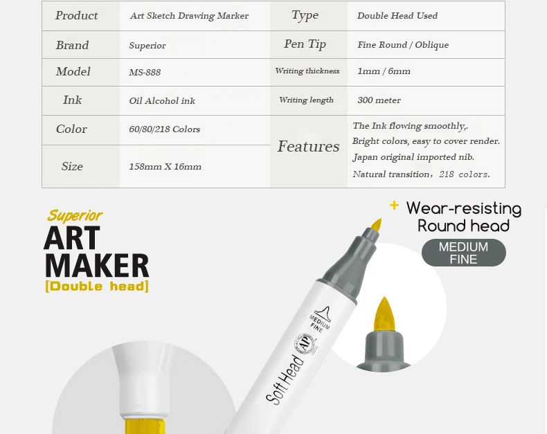 Превосходный 218 цветной набор маркеров, двойная головка, маркер, ручка на спиртовой основе, маркер для набросок рисунок, ручка, товары для рукоделия