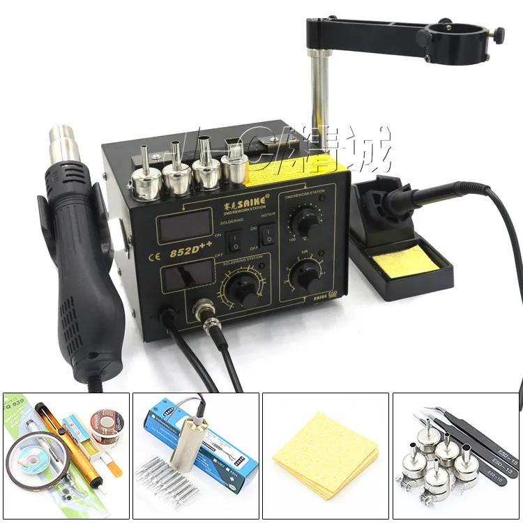 SAIKE 852D + 2 в 1 паяльная станция обновлен Фрон Утюг припой фена для пайки 220V 110V