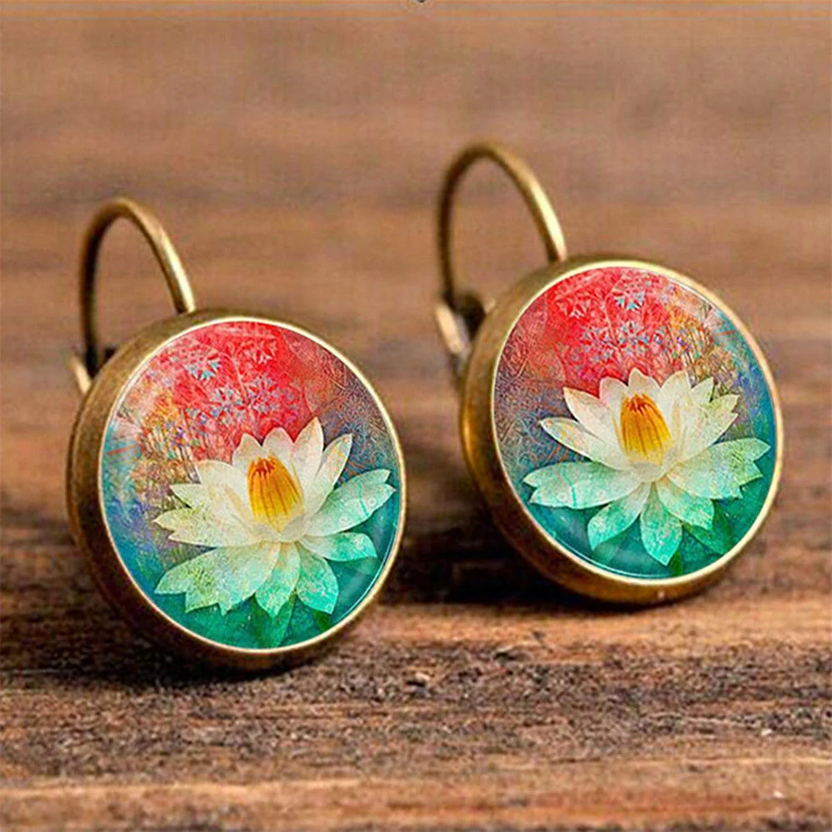 Vintage Colorful Round Flower Ear Stud Classical Retro Ethnic Stylish Earrings Unique Charming Women Jewelry Chic Accessories