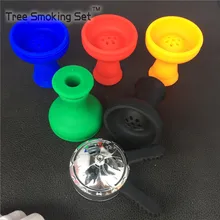 Металлический карбоновый барьер Серебряная двойная ручка+ семь отверстий силиконовая чаша для сигарет многоцветный Силиконовый наргиле кальян наргиле