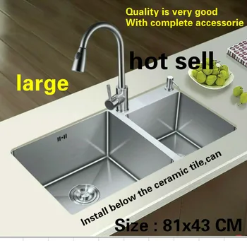 Price Free Shipping Hot Sell Large Vogue Luxury Kitchen Manual Sink Double Groove Do The Dishes Standard 304 Stainless Steel 81x43 CM