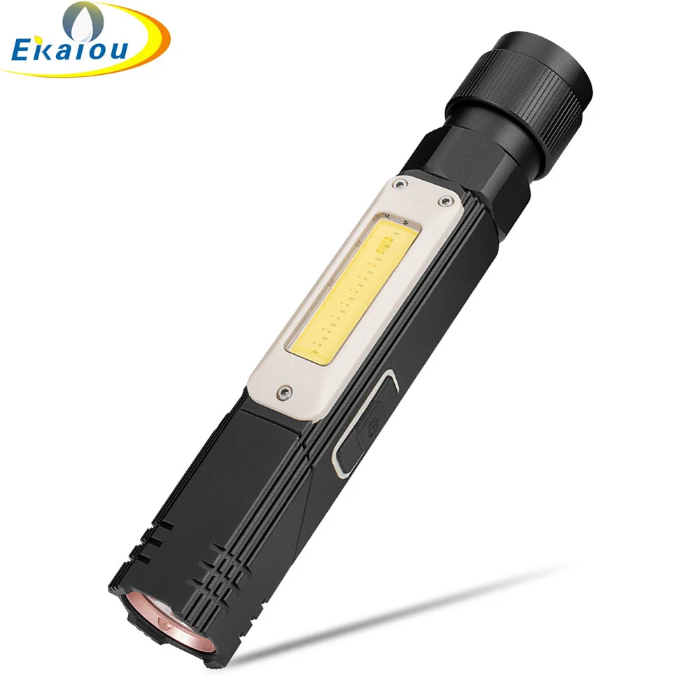 Новый 2 в 1 USB Перезаряжаемый COB светодиодный фонарик рабочий свет сильные