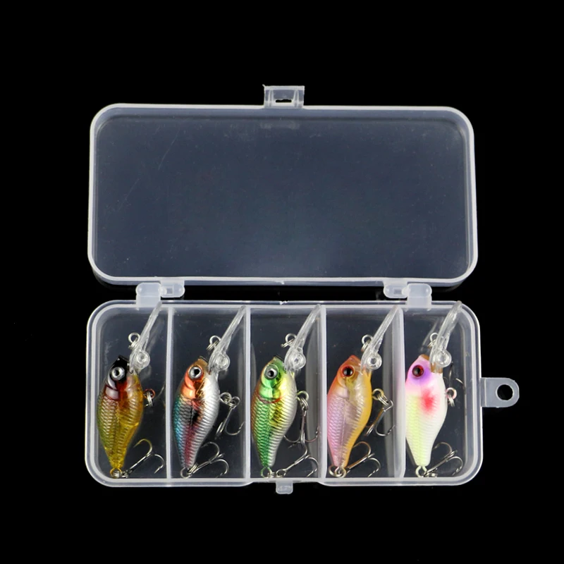 

5 Pieces Fishing Lures Set Minnow Floating Bait Crankbait Fishing Jig Wobblers Crank Bait with Fishing Tackle Box
