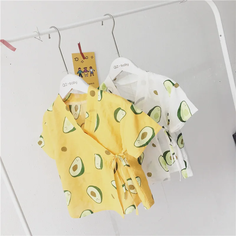 Летние Детские пижамные комплекты из чистого хлопка с принтом «aguacate» Кружевная футболка с короткими рукавами+ шорты, комплект из 2 предметов, одежда для сна