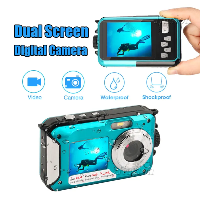

1080P HD Dual Screen TFT Digital Camera Waterproof 16x Zoom 24MP Max Video Recorder Underwater Camcorder Sport Mini Action Cam