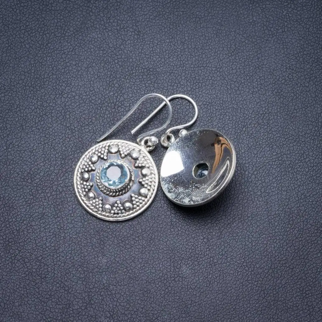 

Natural Blue Topaz Handmade Unique 925 Sterling Silver Earrings 1.25" Y2579