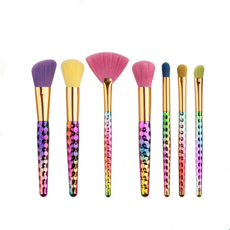 7Pcs Mermaid Diamond Kabuki professional Makeup Brushes Set Rainbow
