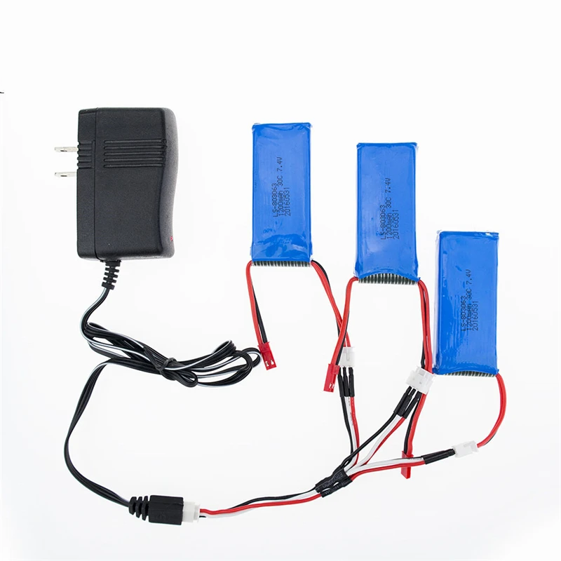 3 шт. Lipo Батарея 7,4 v 1200 mAh 2 S 30C JST с Зарядное устройство для WL игрушки Quadcopter Drone V912 V915 запасные части для радиоуправляемого вертолета Запчасти