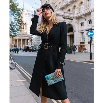 

2018 New Fashion Hot Selling Classic Sample Black Long Sleeve Jacket Outfit Clothing Party Cocktail Women Midi Coats Wholesale