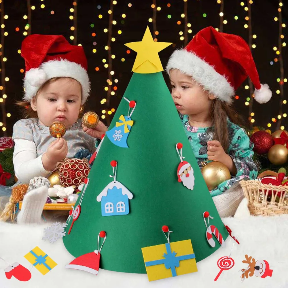 

Behogar 3D DIY Felt Christmas Tree Decoration with 18pcs Toddler Friendly Hanging Ornaments for Kids Xmas Gifts New Year9s Decor