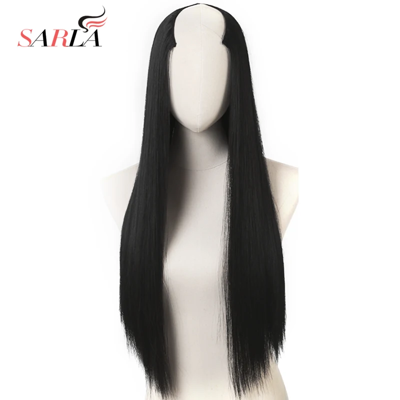 

SARLA 10pcs/lot 60cm 24" Long Straight U-Part Clip-in Hair Extensions High Temperature Fiber Hairpieces Synthetic UH16